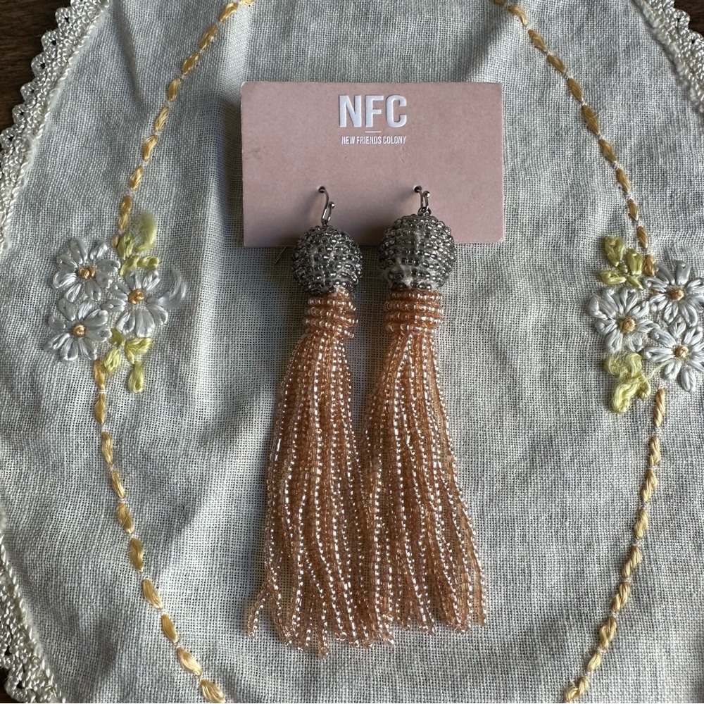 New Friends Colony Blush Pink and Grey Seed Bead Tassel Earrings